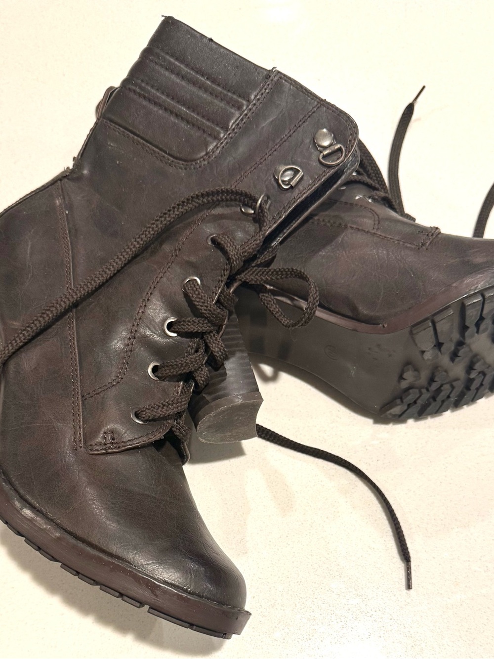 Women’s Brown Lace-Up Ankle Boots - Casual Heeled Combat Style